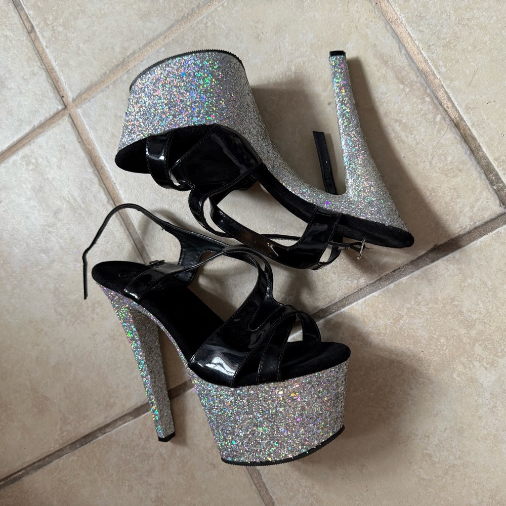 Pleaser Silver Black Platform Shoes